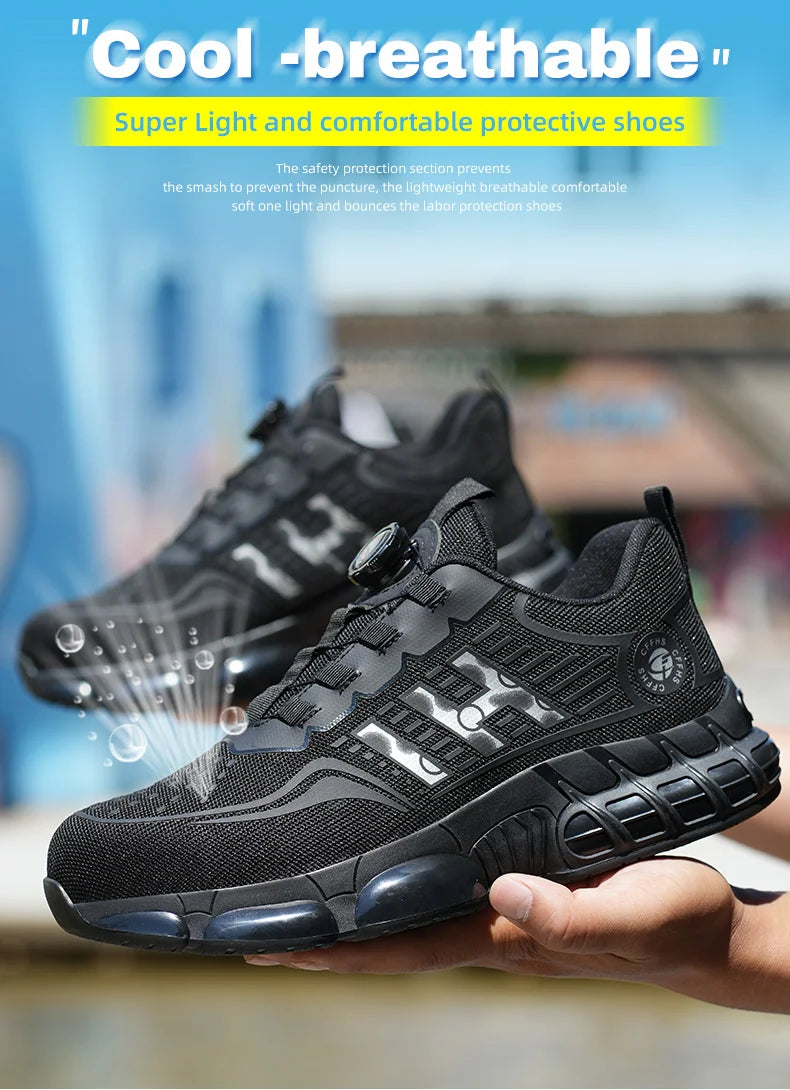 Lace-Free Men's Breathable Casual Work/Safety Shoes with Impact and Puncture Resistance