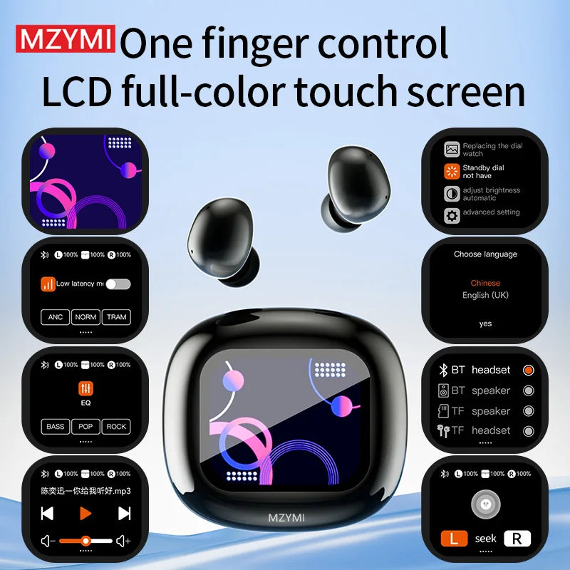 MZYMI S09 Wireless Earphone Bluetooth5.4 Active Noise Cancelling/ Touch Control Headphone Support TF Card In Ear Earbud With Mic