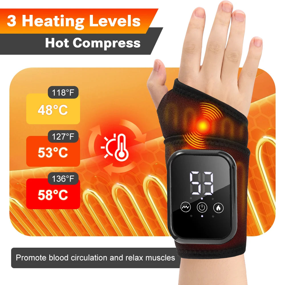 Cordless Heated Hand Wrist Massager with Vibration 3 Heat Levels/3 Massage Modes Smart Touch Control, Electric Wrist Brace Wrap