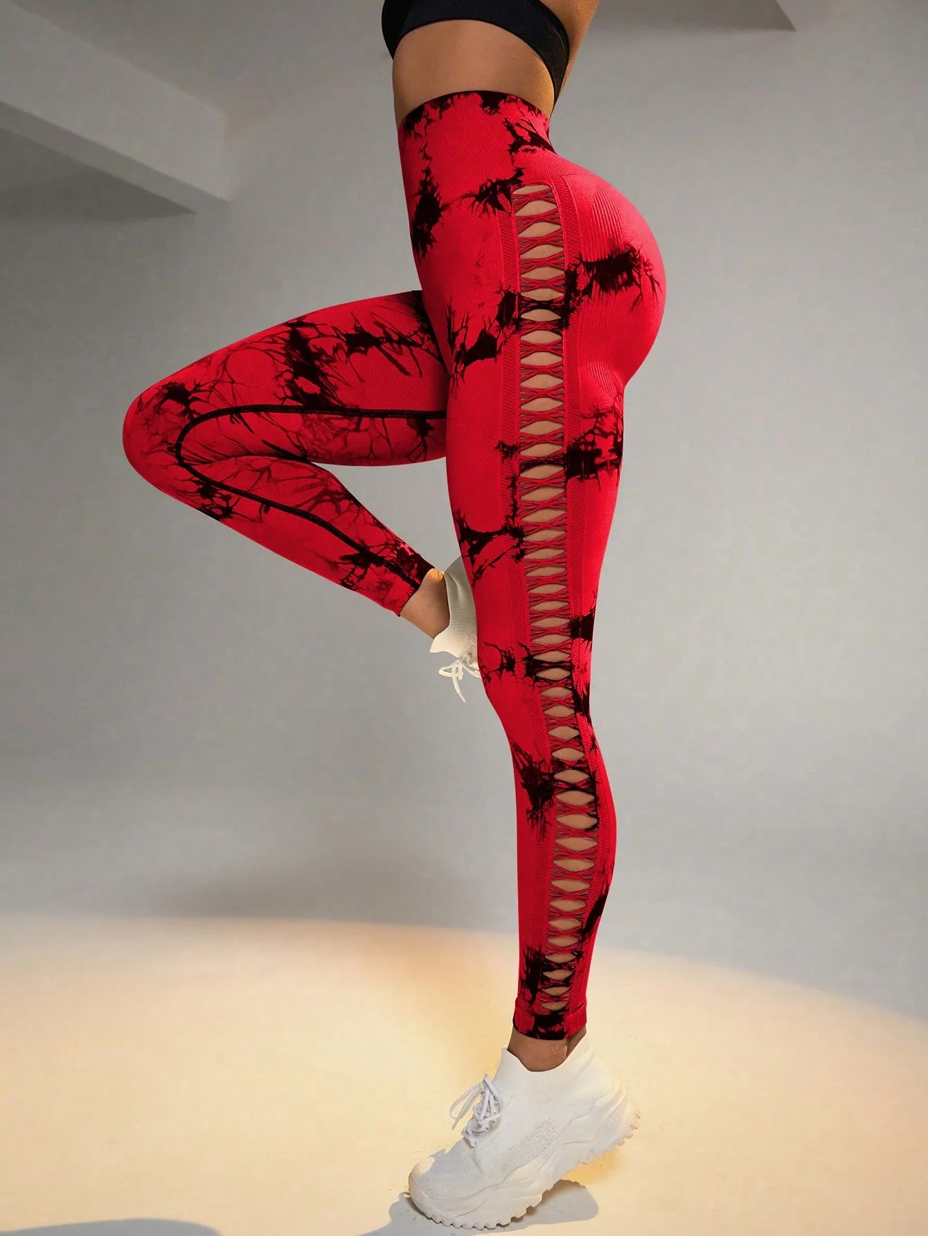 Tie Dye Seamless Leggings for Women High Waist Yoga Pants/Scrunch Butt Lifting Elastic Tights Side mesh design