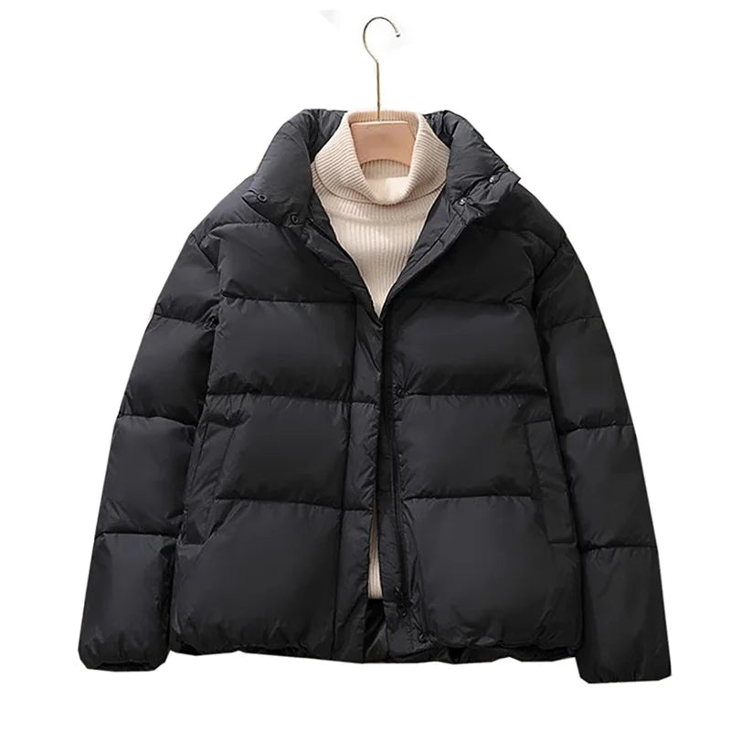 Solid Color Winter Coat Casual Women Parkas Casual/Stand Collar Female Outerwear Fashion Women Coats