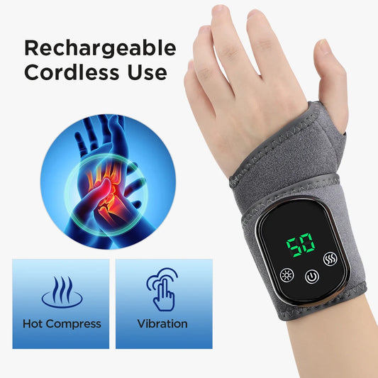 Electric Heated Hand Massager 5 Levels Hot Compress 3 Vibrate Joints/Bracket Wrist Guard Portable Relax Rechargeable Wristband