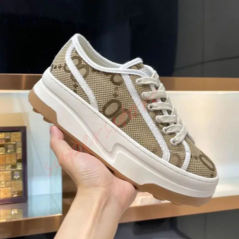 2026 Luxury Brand Famous Designer Women's Thick Soled Canvas Shoes/Retro Height Increasing Casual Correct Version Canvas Shoes