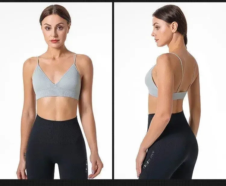 Women V Neck Seamless Triangle Cup Bra Camisole Breathable Gather Up/Chest Wrapped Underwear for Sports Fitness Yoga Casual