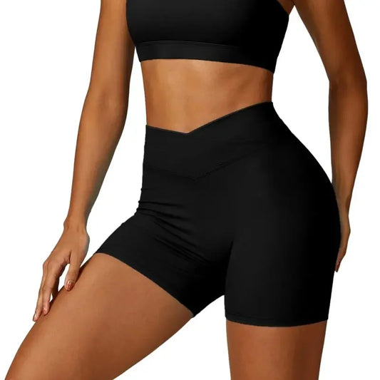 Women's Tight Fit Brushed Crossed High Waisted Fitness Shorts/Sports Yoga Running Outfit Comfortable Breathable Shorts