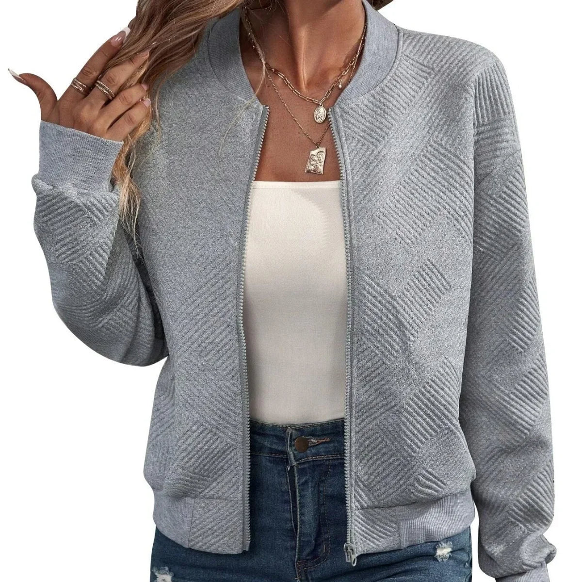 Autumn and Winter New Solid Color Zipper Jacket/with Collar Casual Coat for Women