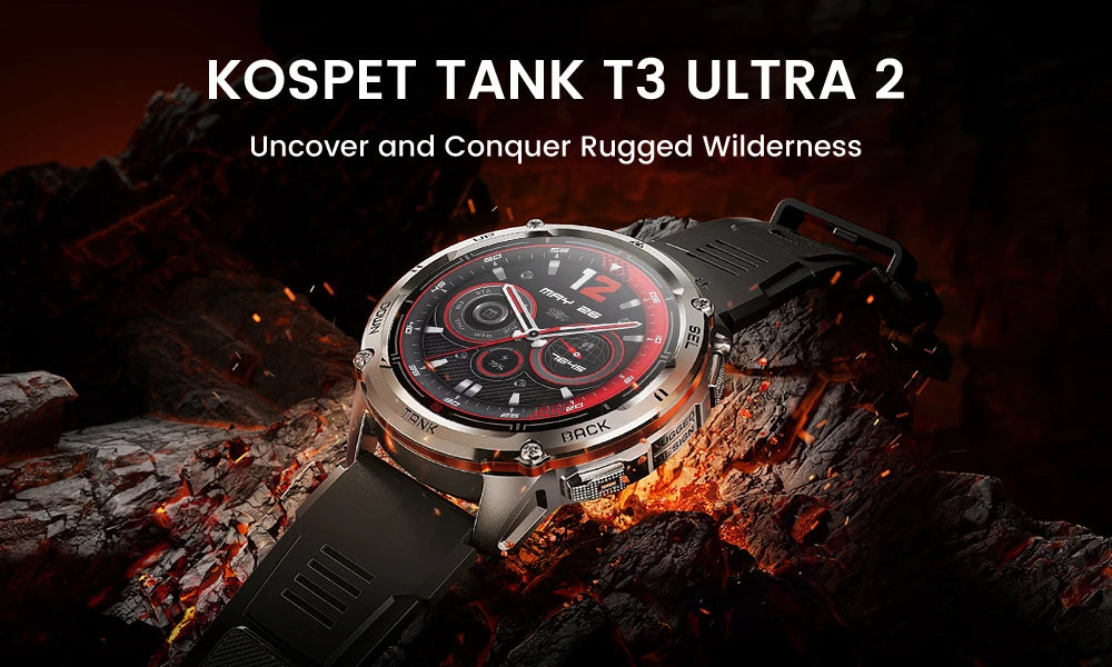 KOSPET TANK T3 Ultra 2 GPS Smart Watch for Men Bluetooth Call/5ATM IP69K Waterproof Men's Watch Stainless Steel Health Monitor