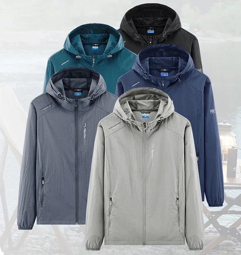 Men's UPF 50+ UV Protection Windbreaker Quick Dry Jacket/Outdoor Sun-Protective Thin Hiking Fishing Cycling Hooded Sport Light
