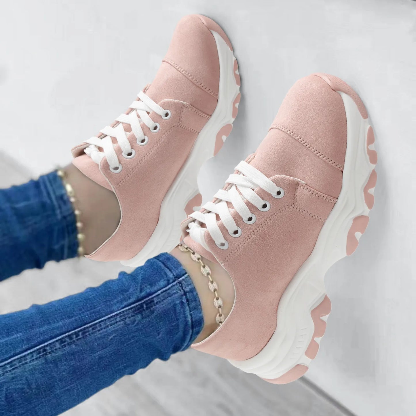 Summer Shoes For Women Solid Suede Lace Up Thick Sole/Casual Shoes Woman Platform Sneakers Ladies Shoes