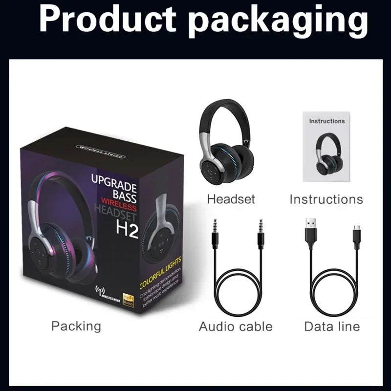 Bluetooth 5.1 Wireless Headphones Stereo Over Ear Headset/with Microphone Foldable Adjustable Lightweight Design Comfortable Fit