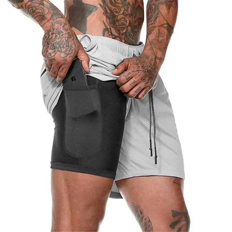 Running Shorts Men Gym Sports Shorts 2 In 1 Quick Dry Workout Training/Gym Fitness Jogging Short Pants Summer Men Shorts