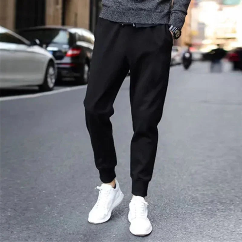 Men's Autumn/Winter Fleece-Lined and Thickened Sweatpants/Versatile Casual Straight-Leg Pants Loose-Fitzip U pocket Solid Color