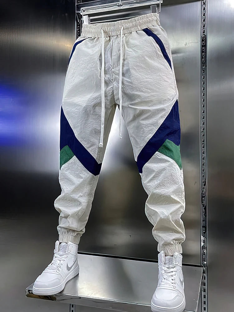 Patchwork Beige White Sweatpants Men Baggy Jogging Pants/Spring Summer Casual Sport Harem Ankle-Length Trousers