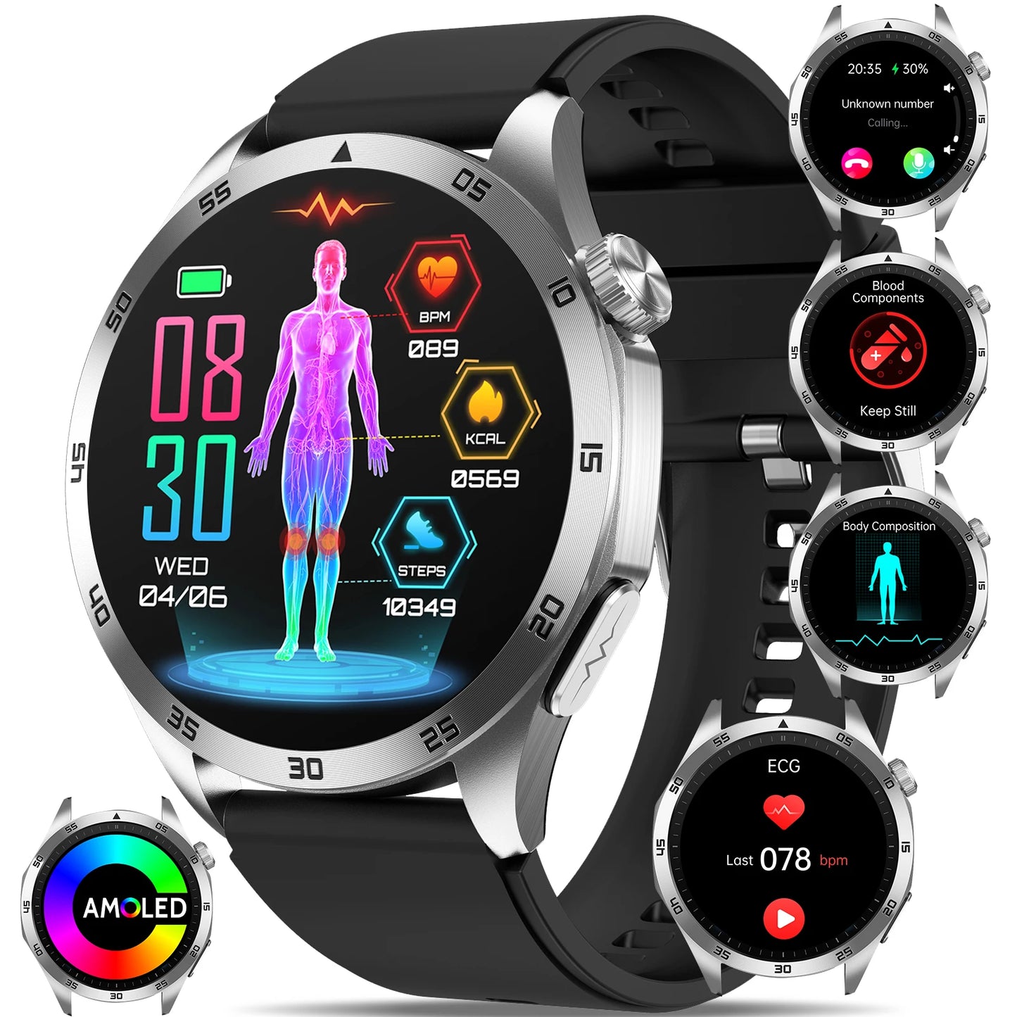Marsyu 2026 New Nursing Grade Smart Watch ECG+PPG Blood Lipid/Blood pressure Uric Acid HD Bluetooth Call Clock Health Smart Watch