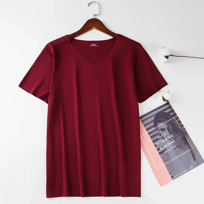 Ice Silk Men T-shirts Summer Seamless Sport Underwear Casual V-neck/Thin T-shirts Quick Dry Shirt Tops Bottoming Shirt for Men