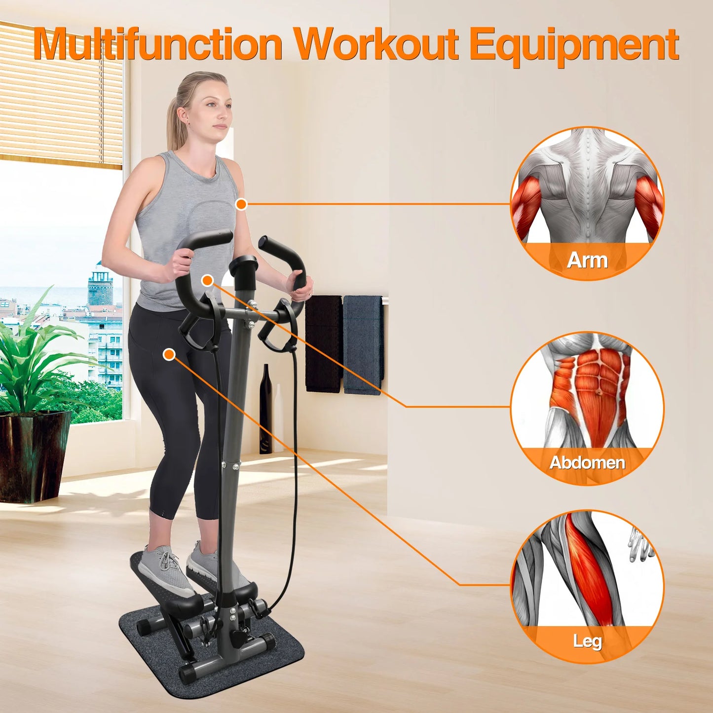Exercise Stepper Machine Fitness Twist Stepper Stair Step with Handlebar/LCD Monitor Resistance Bands Cardio Workout Home Gym