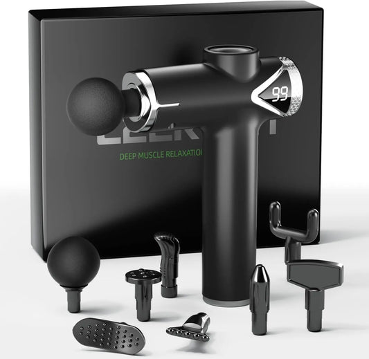 Percussion Massage Gun for Deep Tissue Muscle Relief/6 Speeds 8 Attachments Portable Handheld Massager