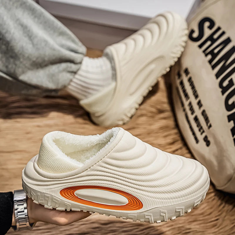 New Fashion Cotton Men's Slippers Winter Warm Plush Men Slippers/Waterproof Men Garden Shoes Indoor Outdoor Men's Warm Shoes