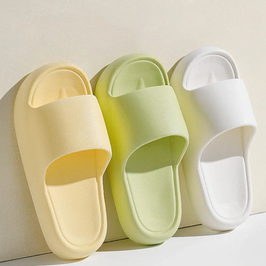 Solid Thick-Sole House Slippers Women's Summer Non-Slip/Indoor Slides, Bathroom Slippers for Women