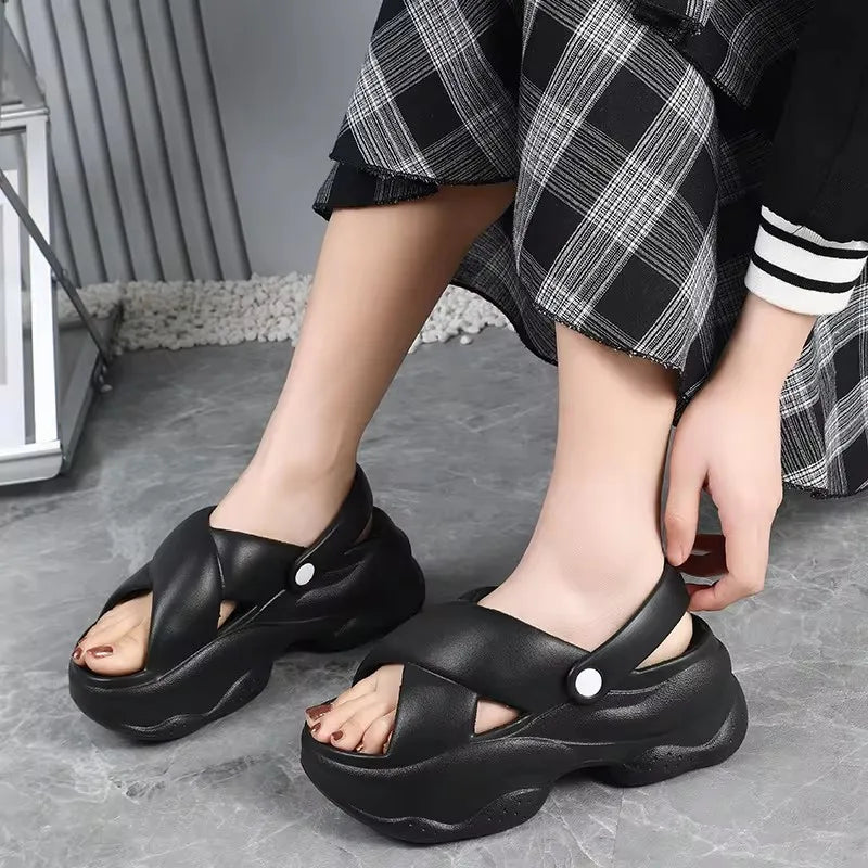 High Heel Slipper Woman Thick Sole Open Toe Shoes Summer/Women's Platform Plain Elevator Slipper Slides