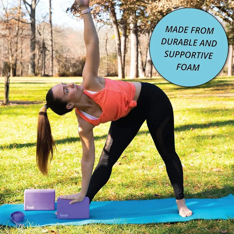 Yoga Blocks (2) with 6ft Yoga Strap High Density/EVA Foam Blocks for Stretching Balance Pilates Flexibility