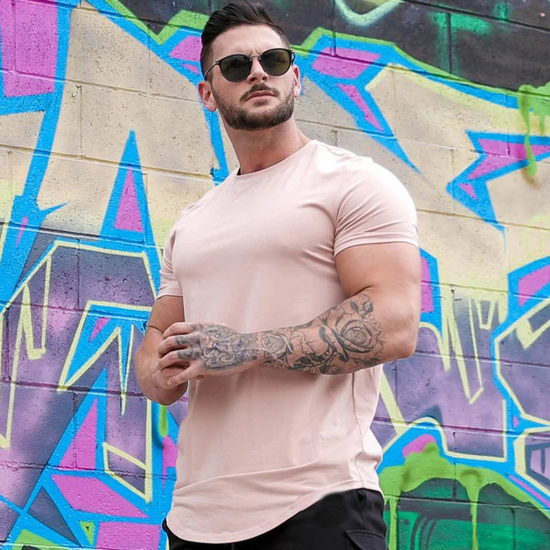 Muscle Fitness T-shirt Summer Men's Athleisure Workout short sleeve/T-shirt High Quality cotton Men T-shirt Gym Sport Shirt Tops