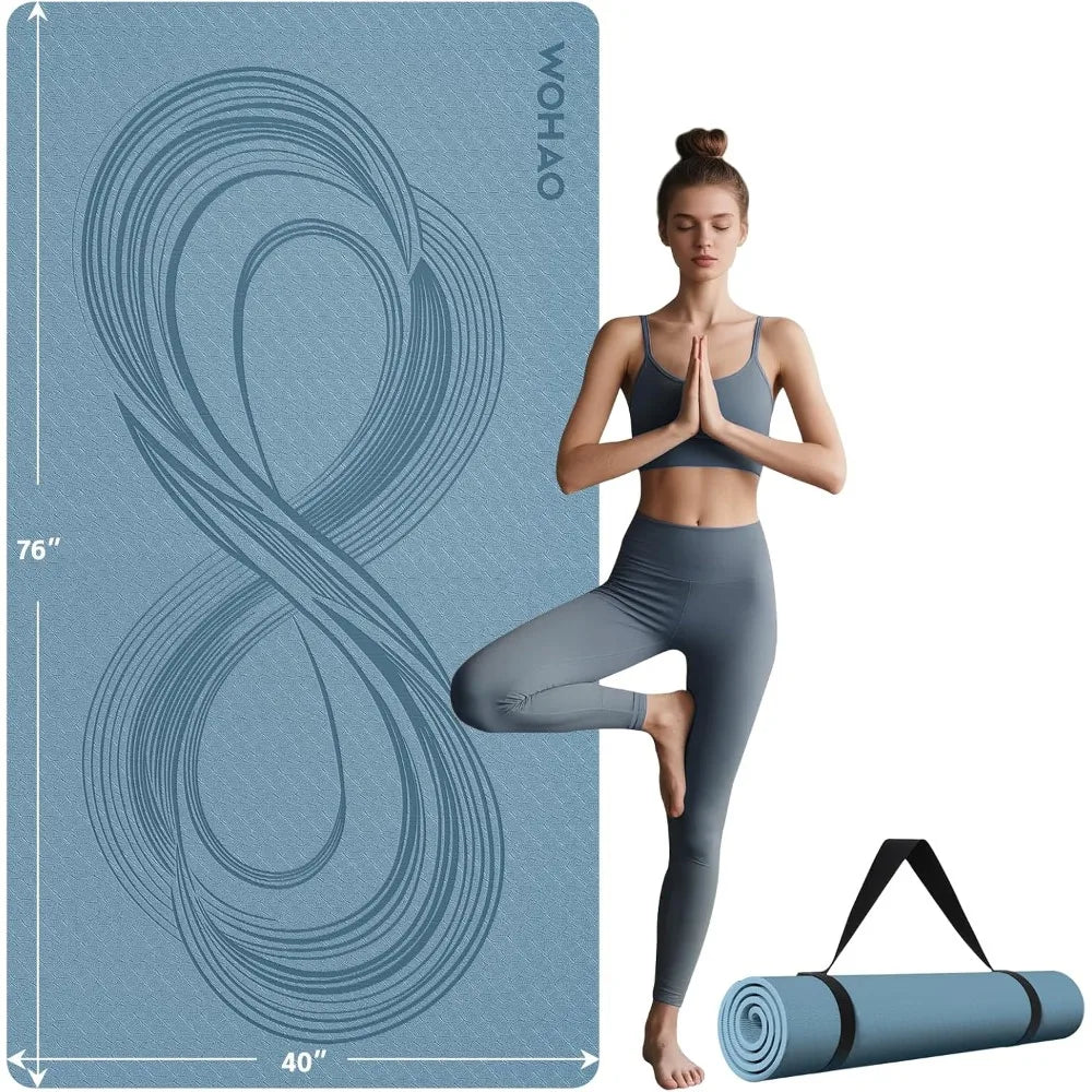 Large 76"x40"x0.4" Yoga Mat Extra Width & Thick Non-Slip Exercise Mat/Versatile for Stretching Yoga Studio