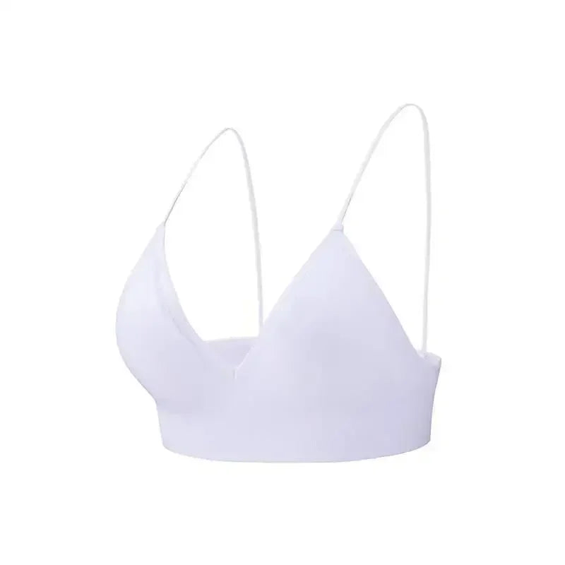 Women V Neck Seamless Triangle Cup Bra Camisole Breathable Gather Up/Chest Wrapped Underwear for Sports Fitness Yoga Casual