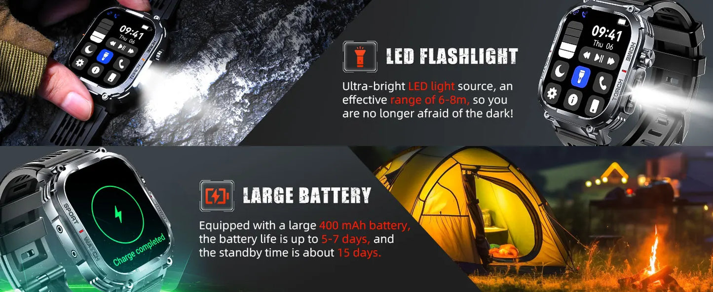 LaNikar New Smart Watch Men 3ATM Waterproof 2.02"S320B With Compass/And LED Flashlight Sports And Fitness Tracking Heart Rate