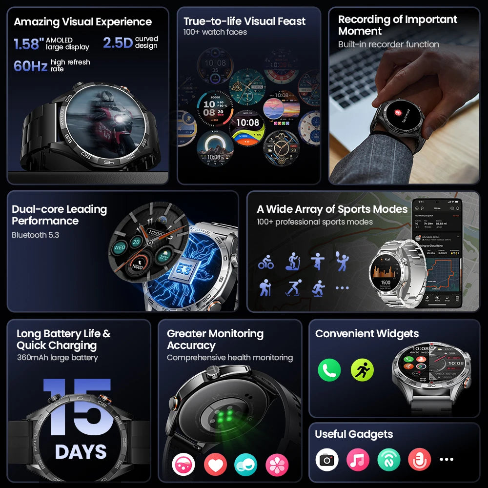HAYLOU Solar 5 Voice Calling Smartwatch 1.58'' AMOLED Display 60Hz Smart Watch/24H Health Monitoring Sports Smartwatch for Men