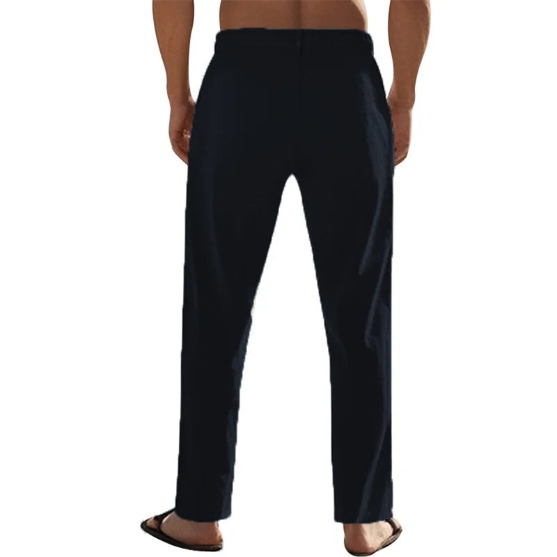 Men s Lightweight Linen Trousers with Adjustable Drawstring/Waistband and Straight Leg Design for Comfortable Summer Wear
