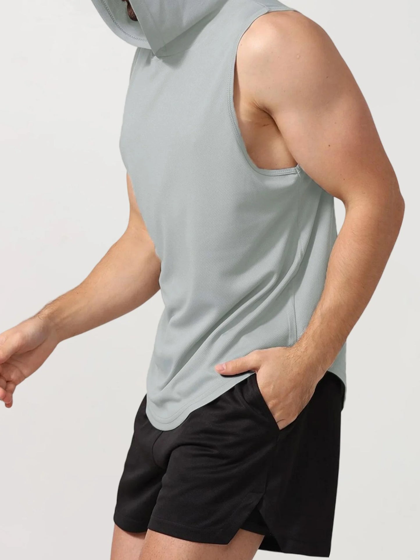 Men s Sleeveless Hooded Workout Tank Top Solid Color Athletic/Gym Vest for Bodybuilding and Summer Fitness Training