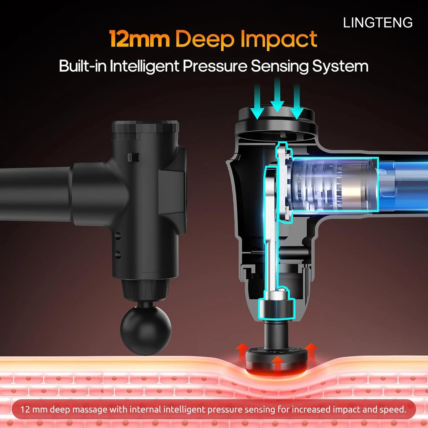 LINGTENG Heating Massage Gun Deep Tissue Massage Gun/Back and Neck Massager Muscle Percussion Massager Silent Fascia Gun
