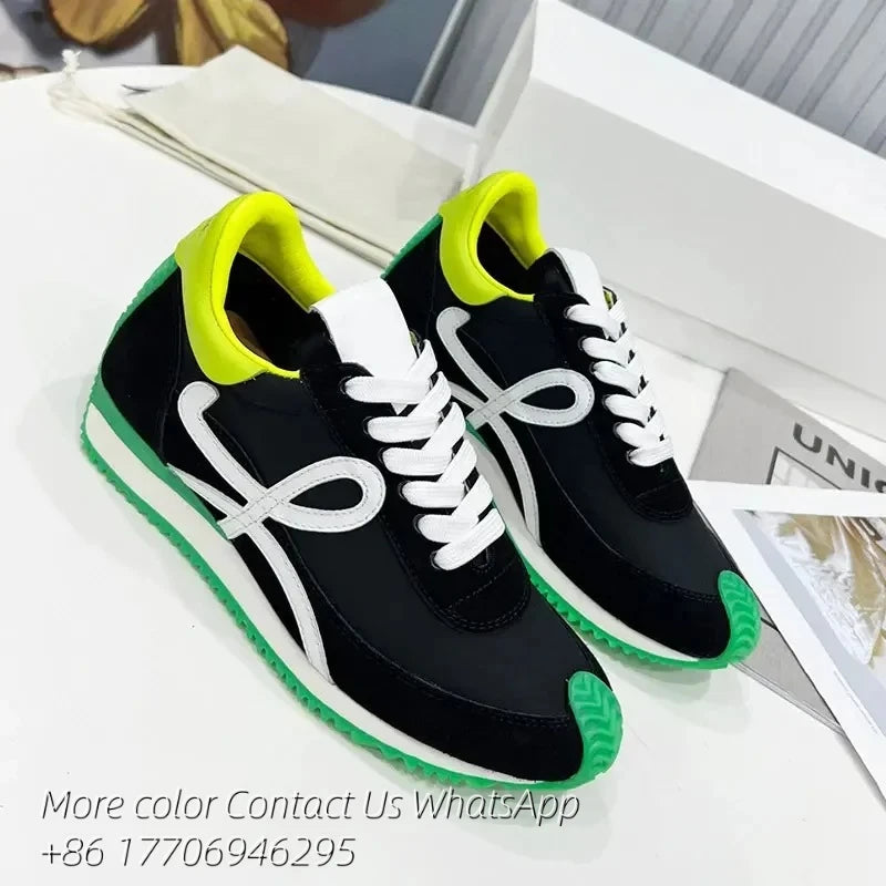 Men Trainers Shoes Designer Sneaker Flow Runner In Nylon And Suede/Lace Up With A Soft Rubber Upper And Honey Rubber Waves Sole