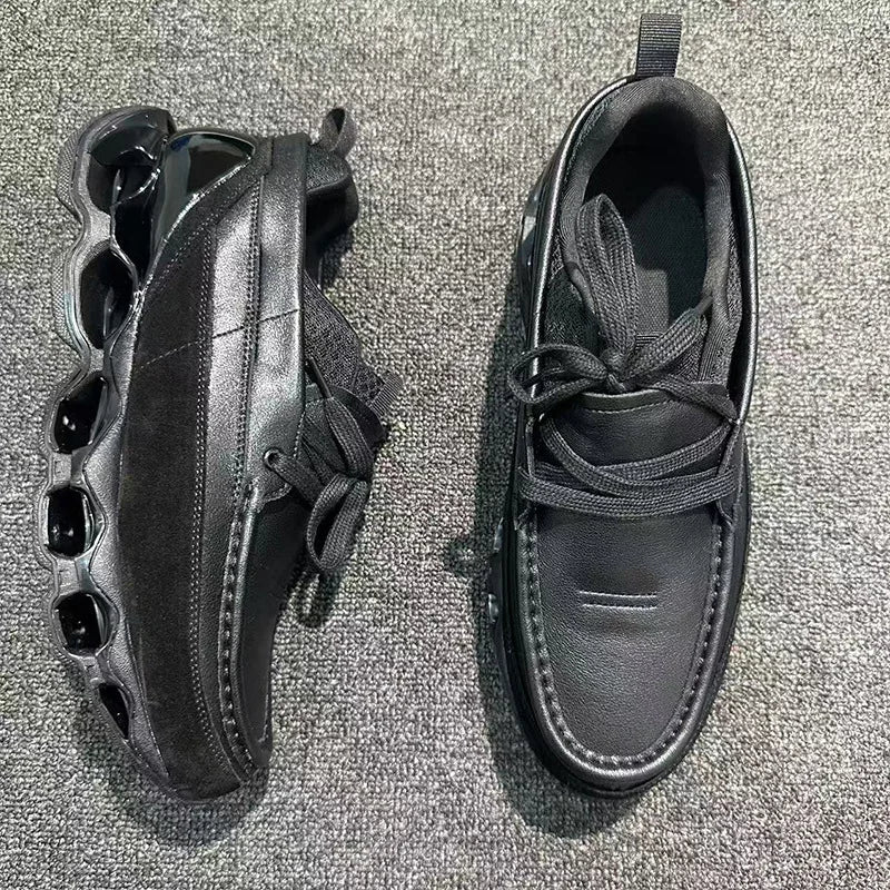 New Spring Summer Casual Leather Shoes Korean Style Round Toe/Lace Up Elevator Sole Minimalist Elegant Fashion Footwear