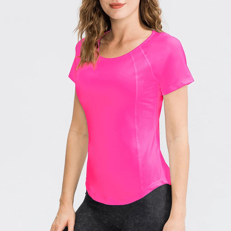 Women Yoga Tops Breathable Sport Fitness Workout/Running Yoga Top Quick Dry Short Sleeve Gym T Shirt