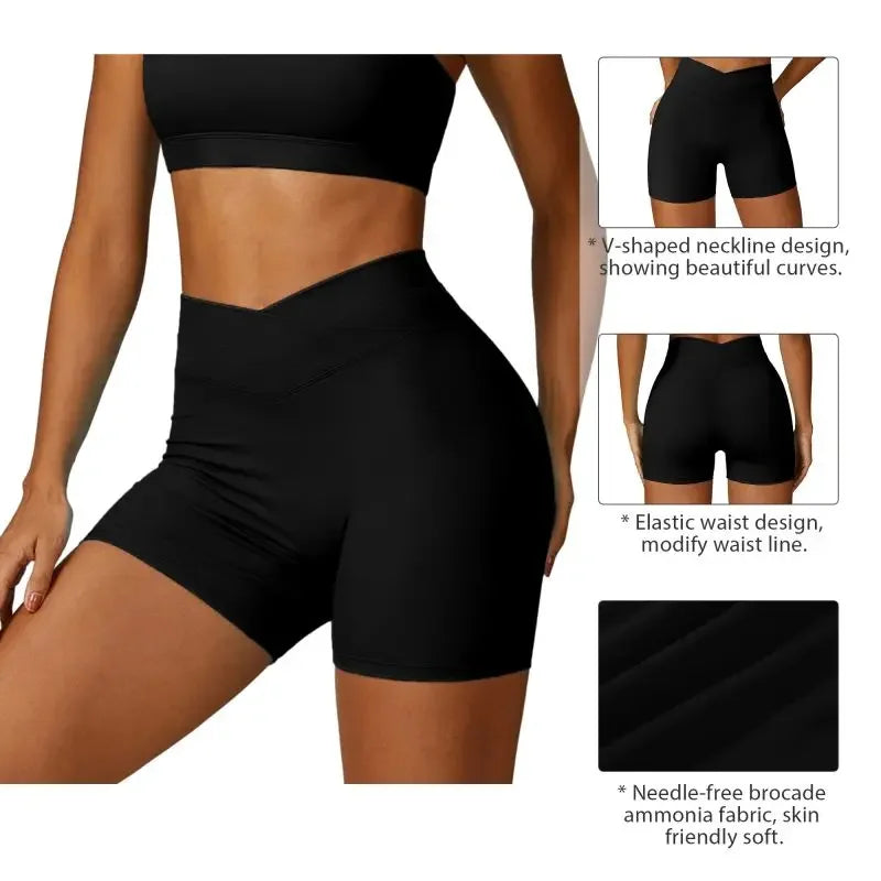 Women's Tight Fit Brushed Crossed High Waisted Fitness Shorts/Sports Yoga Running Outfit Comfortable Breathable Shorts