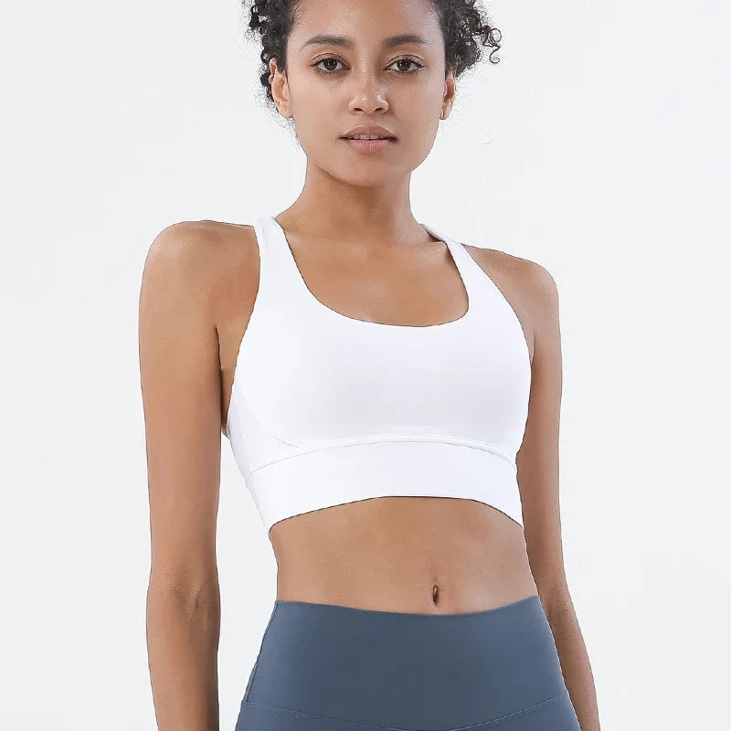 Cross Straps Sports Bra Women Gym Sports Top High Support/Fitness Bralette Yoga Vest Push Up Running Underwear With Chest Pad