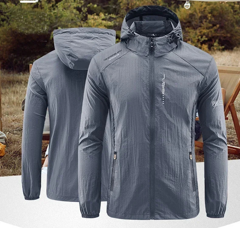 Men's UPF 50+ UV Protection Windbreaker Quick Dry Jacket/Outdoor Sun-Protective Thin Hiking Fishing Cycling Hooded Sport Light