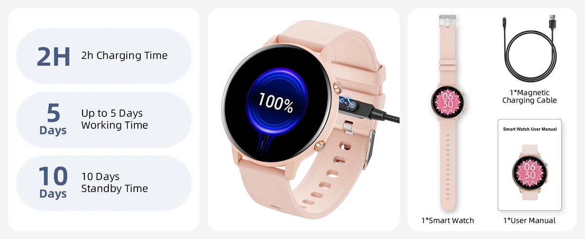 1.39" Round Smart Watch for Women Bluetooth Call Fitness Tracker/Custom Dial IP67 Waterproof 178 Sports Modes Heart Rate
