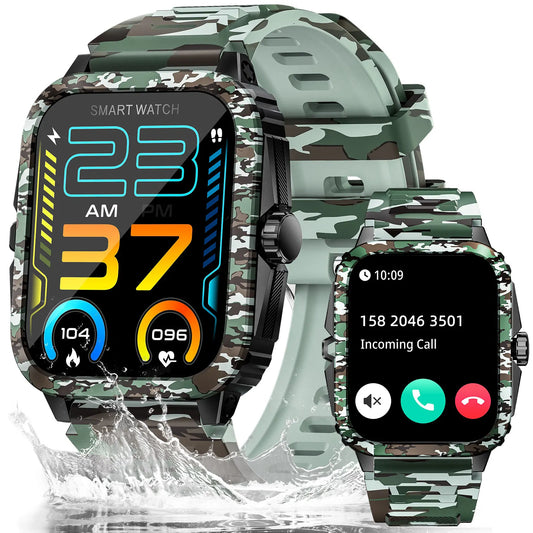 LaNikar Smart Watch 3ATM Waterproof Men 1.96" KT71 Fitness/Tracker Heart Rate Bluetooth Call Camouflage Color Original Design