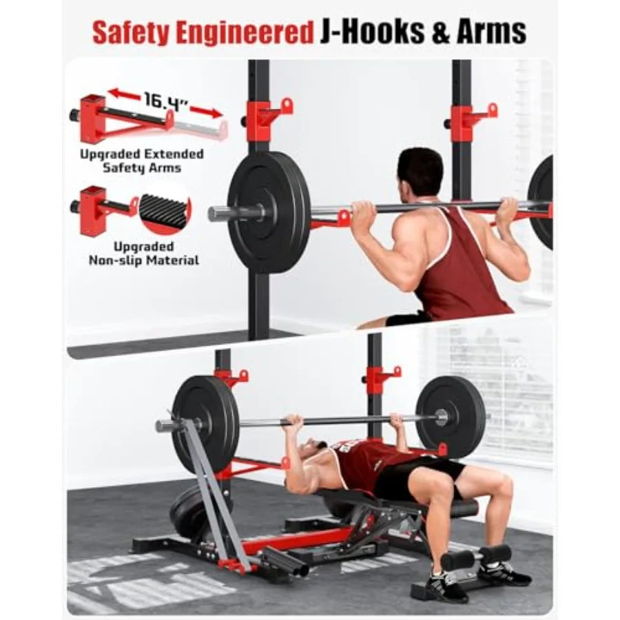 Smith Machine Squat Rack Combo Multi-Functional Power Racks/with Adjustable Width Pull-Up Bar Cable Crossover Power Cage