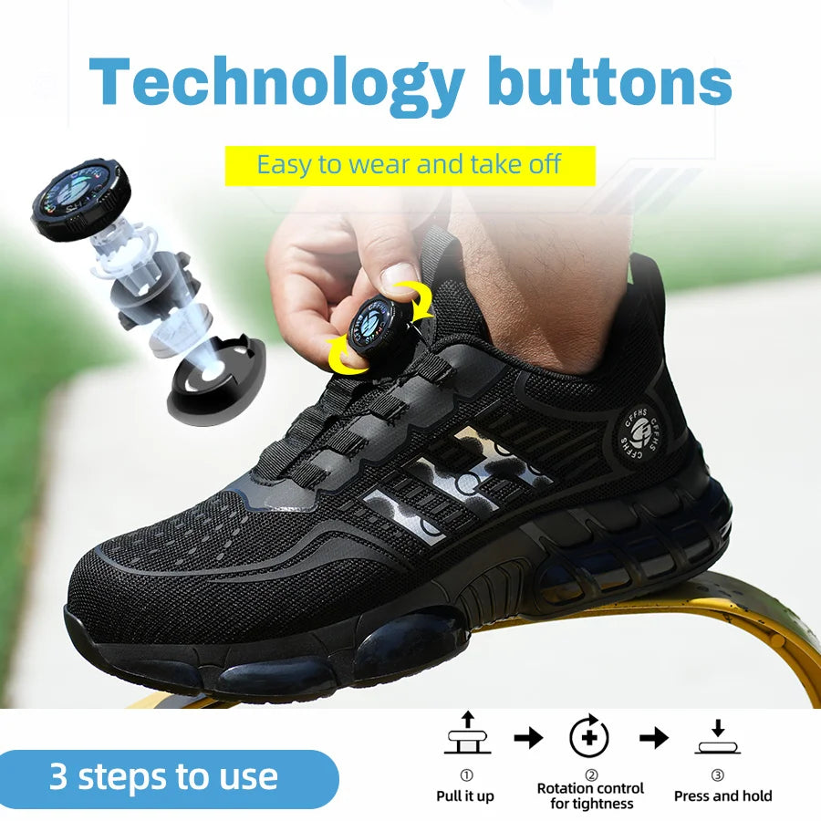 Lace-Free Men's Breathable Casual Work/Safety Shoes with Impact and Puncture Resistance