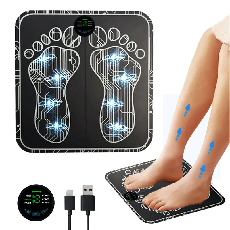 Electric Foot Massager EMS Muscle Stimulator Relaxing Massage Pad/with 6 Modes 18 Levels USB Charging for Fitness