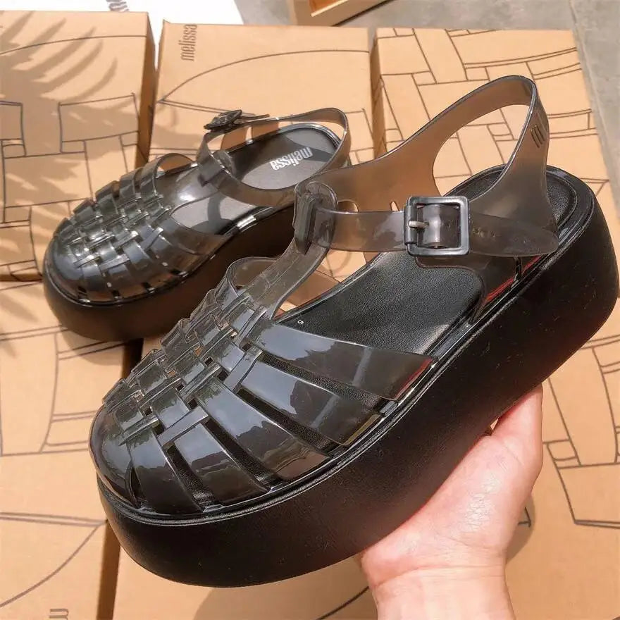 Vintage Women's Thick Sole Casual Jelly Women Anti-Slip/Summer Beach Shoes EVA Material Chunky Platform Sandals