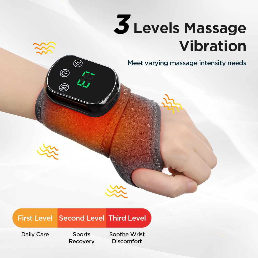 Electric Heated Hand Massager 5 Levels Hot Compress 3 Vibrate Joints/Bracket Wrist Guard Portable Relax Rechargeable Wristband