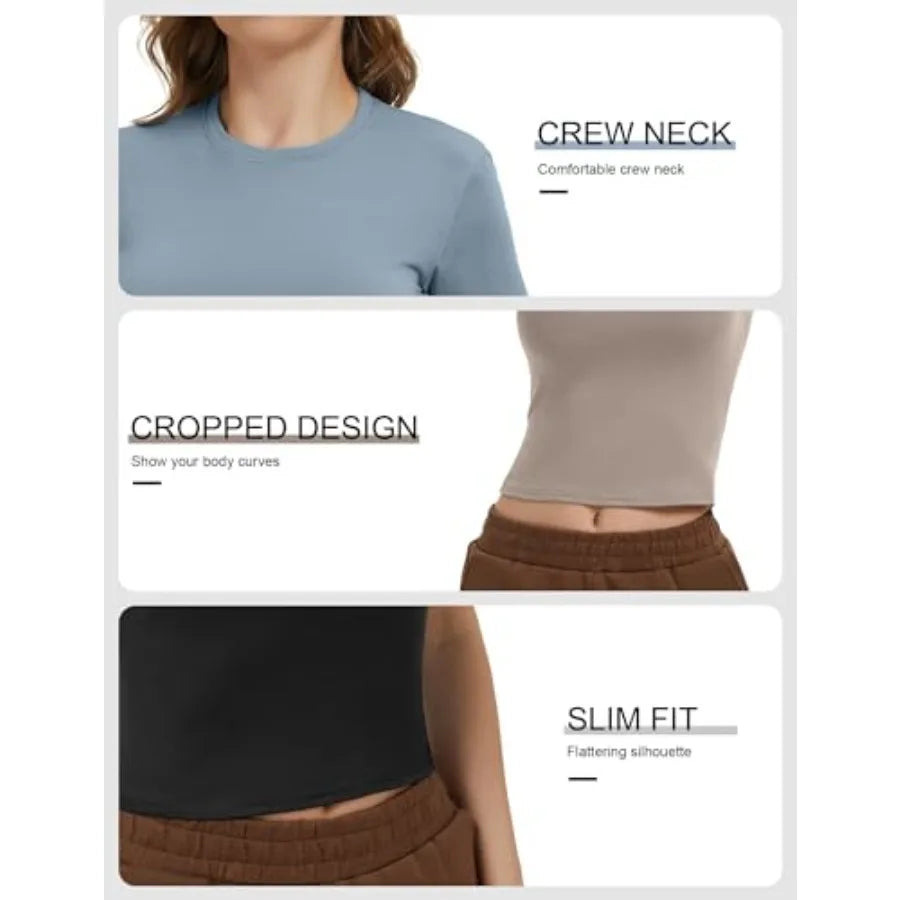 Dalavch 4 Pack Women's Workout Shirts Compression Short Sleeve/Crew Neck Running Yoga Gym Athletic Fitted Crop T-Shirts Top