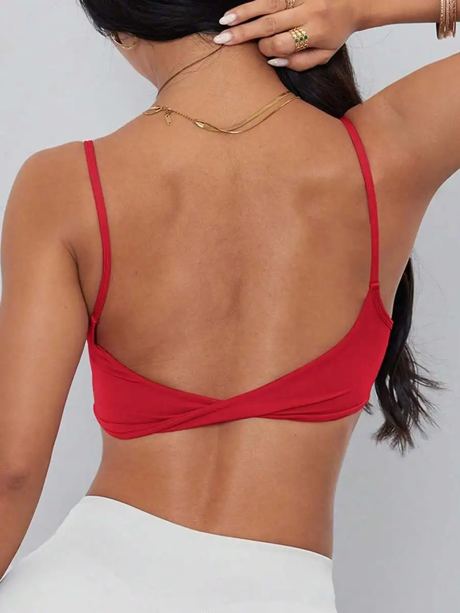 ATTRACO Women's Sports Bra, Twist Back Design Fashionable/Solid Color Sports Tank Top With Removable Pads, Suitable For Yoga