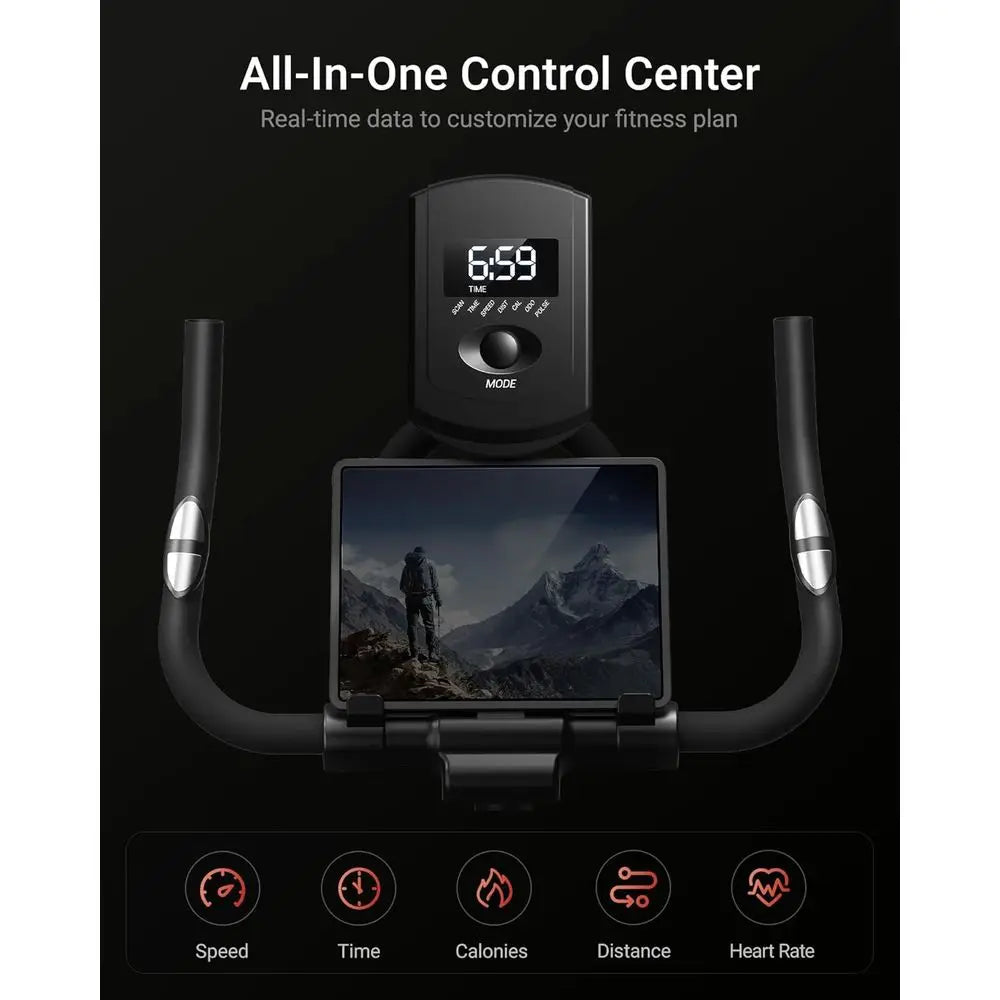 Stationary Exercise Bike Belt Drive Silent 0-100 Resistance With App Heart Rate/Tablet Bottle Holder 300LB Home Cycling Workout
