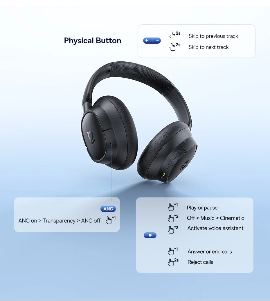 Baseus ANC Wireless Headphones 98% Adaptive/Hybrid Noise Cancelling Headsets Hi-Res LDAC Headphone Bluetooth 6.0